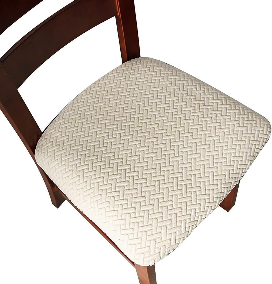 Genina Seat Covers for Dining Room Chair Seat Slipcovers Kitchen Chair Covers (Beige, 6 Pcs)