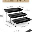 MALACASA 3 Tier Serving Trays for Party, Stoneware Serving Platters and Trays, 14 Inch Tiered Tray Stand, Fruit Tray, Trays for Serving Food, Black Dessert Stand with Collapsible Sturdier Metal Rack