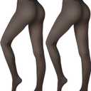 Caprilite 2 Pairs Women Fleece Lined Tights-Fake Translucent Leggings High Waist Pantyhose Sheer Thick Warm Tights For Women (Small, Invisible Crotch-black+black)