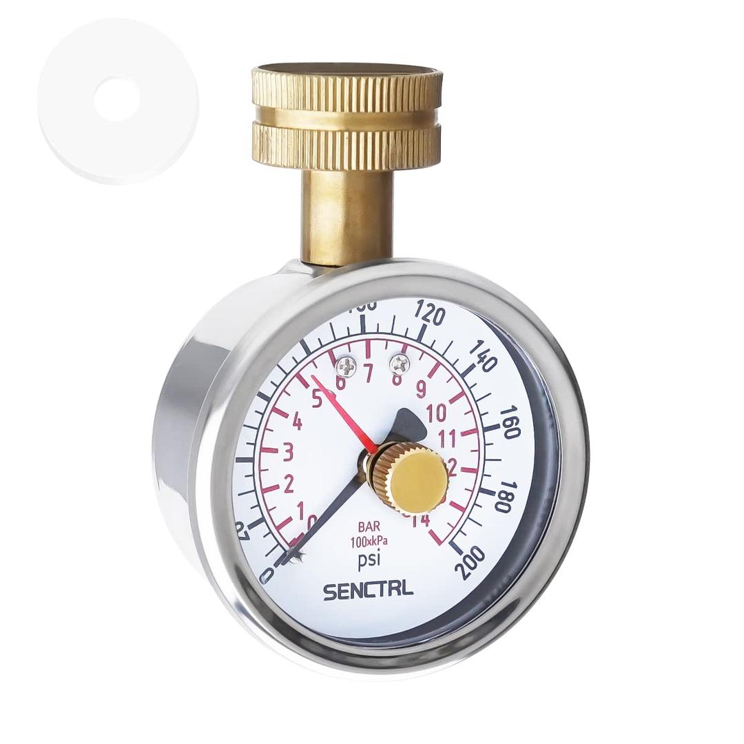 SENCTRL 0-200 Psi Water Pressure Gauge Test with Lazy Hand, Lead-Free, Waterproof, 2.5" Dial Size, 3/4" Female Garden Hose Thread, Stainless Steel Case, for Home Potable Water, House Tube