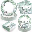 Homlouue 200 PCS Fall Paper Plates and Napkins Blue Pumpkin Plates, Thanksgiving Plate Disposable for Fall Theme Party Harvest Thanksgiving Decoration,Watercolor Pumpkin Paper Plate Serve 50 Guest