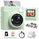 TIATUA Kids Instant Print Camera, Christmas Birthday Gifts for Girls and Boys, 1080P HD Video Digital Kids Camera with Print Paper & 32G Card, Toddler Toy for 3-14 Years Old (Green)