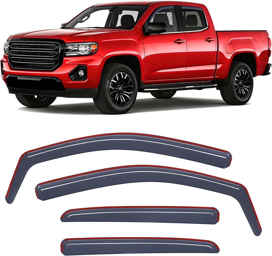 Nilight in Channel Window Visors for Chevy Colorado GMC Canyon 2015–2022 Crew Cab, Smoke Rain Guards, Clip-On Installation, Wind Deflectors for Sun Rain Ventilation-4PCS