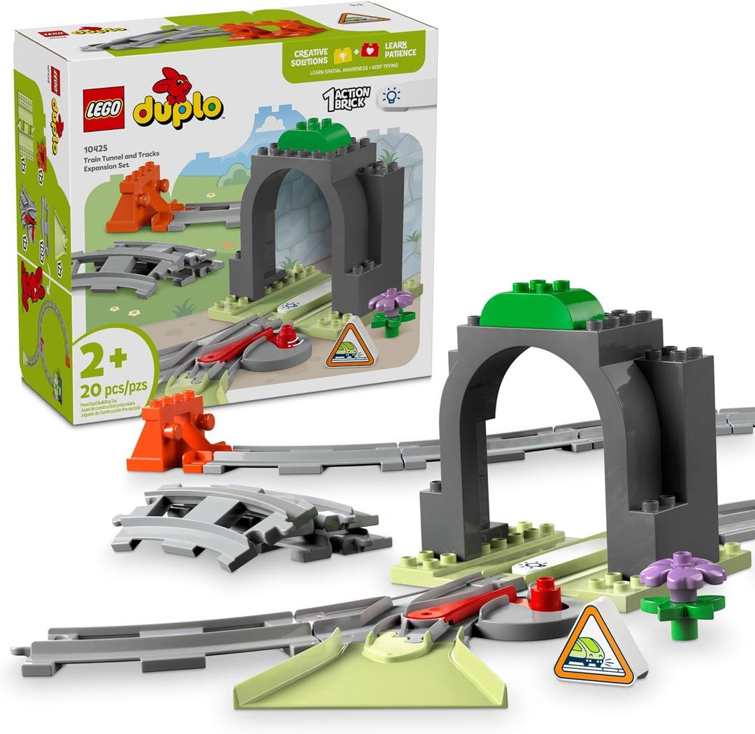 LEGO DUPLO Town Train Tunnel and Tracks Expansion Set - 10 Extra Pieces of Train Tracks - Preschool and Toddler Train Set, Ages 2+ - Building Toy for Boys and Girls - 10425