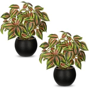 2 Packs Artificial Plants in Black Pot Tradescantia Zebrina Fake Plants Potted Decorative Faux Plant for Home Kitchen Decor