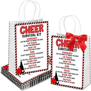 AmazingSpark 20 Pcs Cheerleading Goodie Bags with Handle Cheer Survival Kit Bags Cheerleader Accessories with Ribbon Bow for Team Cheerleaders Cheer Party Favor(Red)