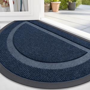 OLANLY Half Circle Door Mat Indoor Outdoor Entrance Welcome, Waterproof All-Season, All-Weather Doormat, Sturdy Natural Rubber, Low Profile, Easy Clean Patio Porch Entryway Mat, 47x23, Blue
