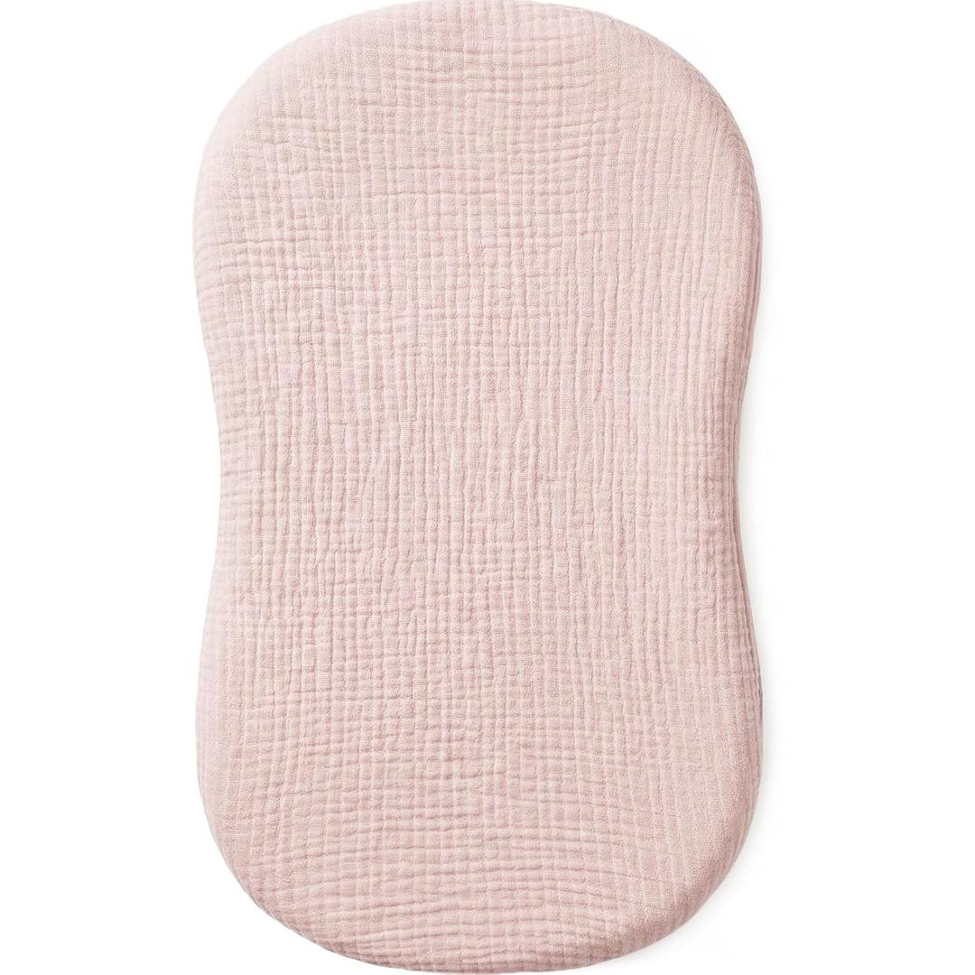 Muslin Bassinet Sheet Compatible with Halo BassiNest Swivel Sleeper - 100% Cotton Hourglass & Peanut Shape Mattress Pad Cover (30"x18"), Breathable & Soft, Boho (1 Pack Pink)