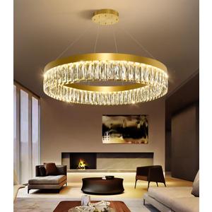 31.5" 1 Ring Modern LED Dimmable Ring Chandelier Adjustable Round Crystal Chandelier for Dining Room Living Room Gold