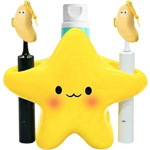 Toothbrush Holder Set for Bathroom - Cute Toothpaste Stand with 2 Tooth Brush Head Cover Cap Travel Case - Bathroom Decor Organizer Countertop Accessories Storage