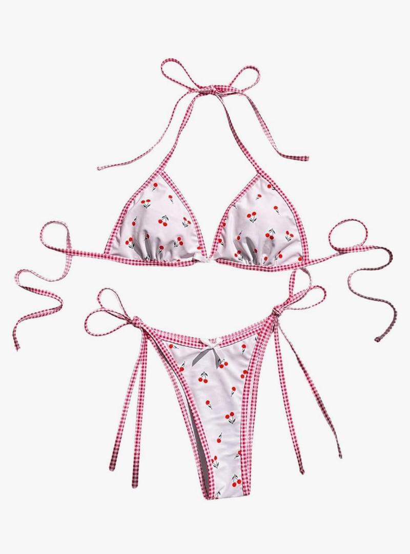 SOLY HUX Bikini Sets for Women Halter Triangle Tie Side Bikini Two Piece Bathing Suits Swimsuit, XS Size