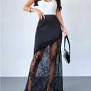 SOLY HUX Women's Satin Lace Maxi Skirt Y2k High Waisted Sheer Silk Party Going Out Long Skirts (Black, S)