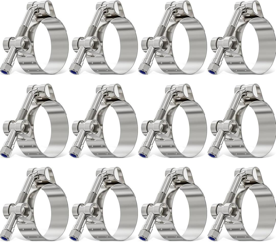 OURU 12Pack 1-3/16 Inch T Bolt Hose Clamp,304 Stainless Steel Heavy Duty Hose Clamp,Adjustable 38-43mm Radiator Hose Clamps for Tube, Automotive, Radiator, lntercooler