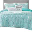 Intelligent Design Raina King / Cal King Comforter Set, Soft Microfiber Comforter Set King, Modern Geometric Metallic Bed Set, 5 Pieces College Bedding Comforter Set with 2 Shams, 2 Toss Pillows Aqua (Aqua/Silver)
