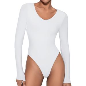 Avidlove Bodysuits for Women Long Sleeve V Neck Body Suit Bodysuit Double Lined Thong Body Suits Sexy Tops (Large)