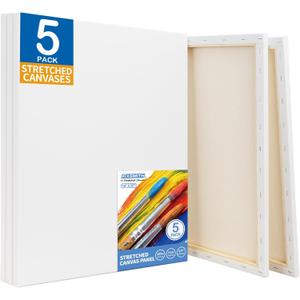 FIXSMITH Stretched White Blank Canvas - 16x20 Inch, 5 Pack,Primed Large Canvas,100% Cotton,5/8 Inch Profile of Super Value Pack for Acrylics,Oils & Other Painting Media