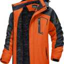 TACVASEN Men's Winter Skiing Jackets Water Resistant Fleece Coats Insulated Thermal Snowboard Jacket Parka Raincoat with Hood (Large, #215 Orange Gray)