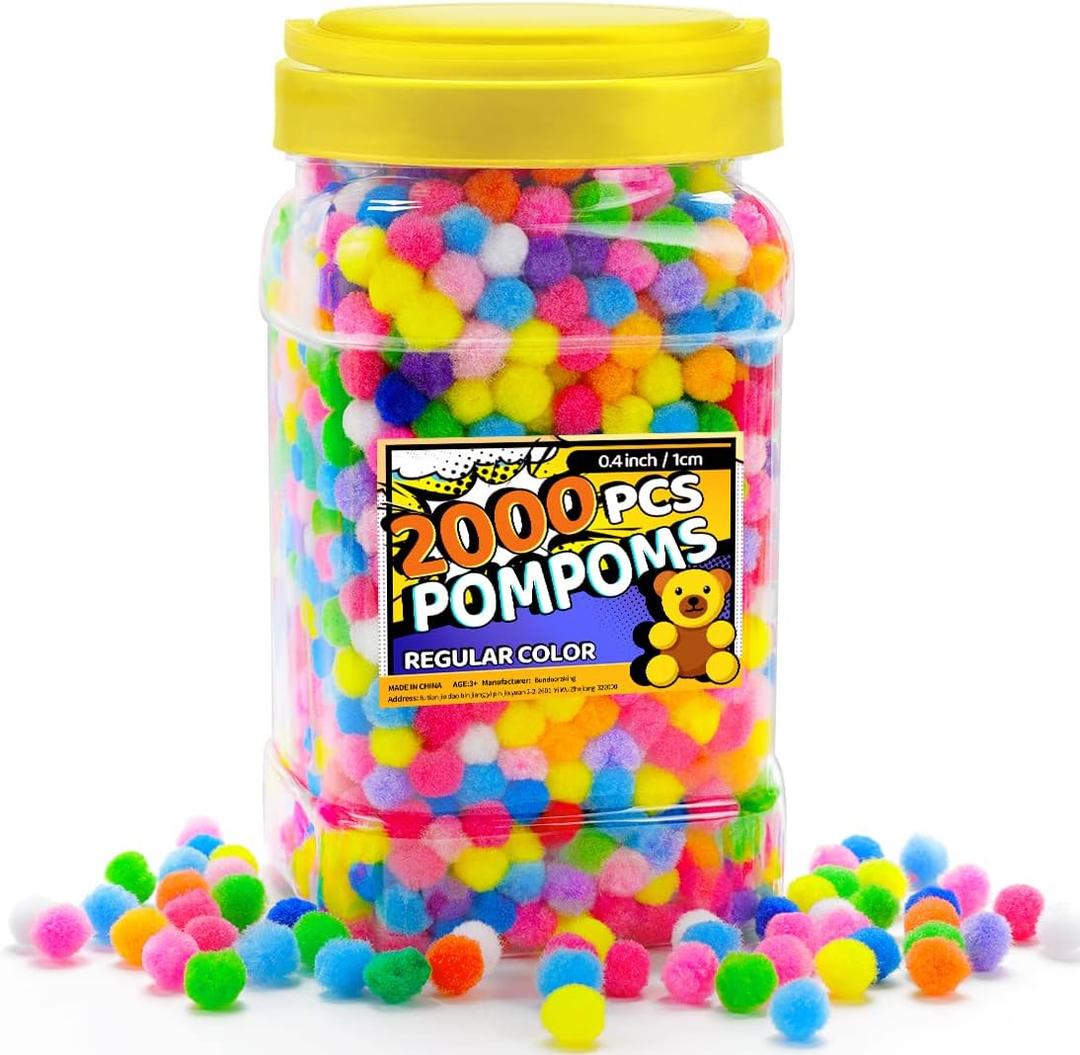 Bundooraking Pom Poms, 0.4 inch (1cm), 2000pcs Multi-colored, Soft and Fluffy, Arts&Crafts, Festival Decor
