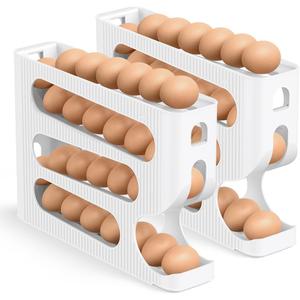 Sotfamily Egg Holder for Fridge, Automatic Rolling Egg Dispenser for Refrigerator, Countertop, Kitchen - Space-saving Egg Roller/Organizer/Storage/Container/Tray - 2 Packs for 56 Large Size Eggs