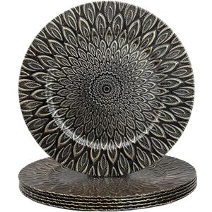 Black Charger Plates, 13 Inch Set of 6 Plastic Peacock Chargers for Dinner Plates,Table Settings, Easter, Thanksgiving, Christmas Party, Family Gathering.