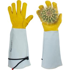 Gardening Gloves Thorn Proof for Rose Pruning & Cactus Trimming, Long Leather Garden Gloves for Women & Men (Large) (Large (Pack of 1), Yellow)