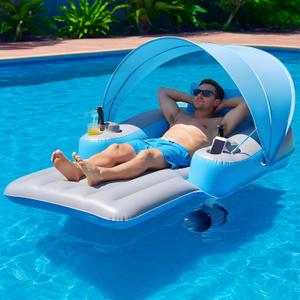 Motorized Pool Float with Canopy, Rechargeable Motorized Floats with Cup Holder Dual Motor Heavy Duty Electric Lounger Raft for Adults, Pool, Lake & Party