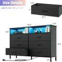 Black Dresser for Bedroom, 6 Drawer Dresser, Fabric Vertical Storage Tower with Fabric Bins with Open Shelves LED Light and Charging Station, Chest of Drawers for Closet Chests Organizer, Living Room