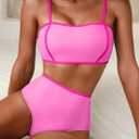 Herseas Women's 2 Pieces Colorblock Bikini Sets Square Neck Swimsuit Adjustable Spaghetti Straps Bathing Suit (Pink, XL)