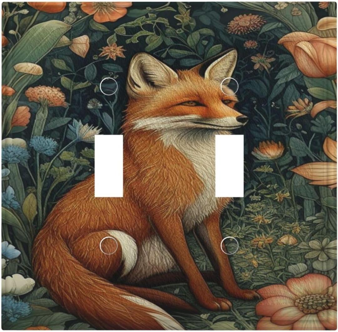 Decorative Art Light Switch Covers,2 Gang Toggle Rocker,Wall Plate,Switchplate Electrical Faceplate,Fox (2 Gang Double Toggle/5x4.9 IN)