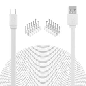 USB to USB C Cable for Security Camera Type C Charging Cord 33FT/10M Flat Long Power Supply Extension Wire Compatible with Yi Home CCTV Cam Outdoor Indoor Waterproof White