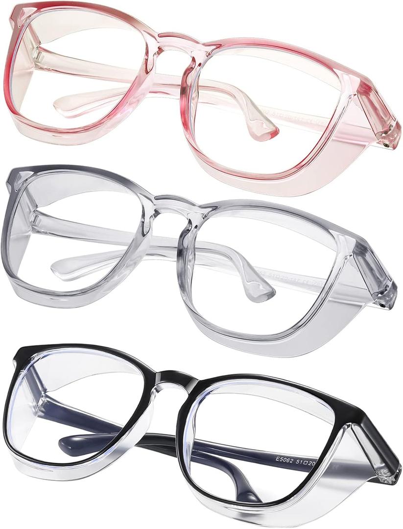 Safety glasses Goggles Nurses Protective Eyewear - Anti Fog Square Frame Stylish Clear Glasses for Women Men (C16-black Grey Pink)