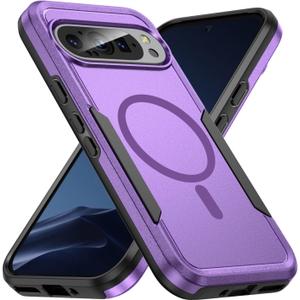for Google Pixel 9/9 Pro Case,[Compatible with Magsafe] [Military Grade Drop Tested] Shockproof Magnetic Tough Rugged Protective Phone Case -6.3 inch (Purple)