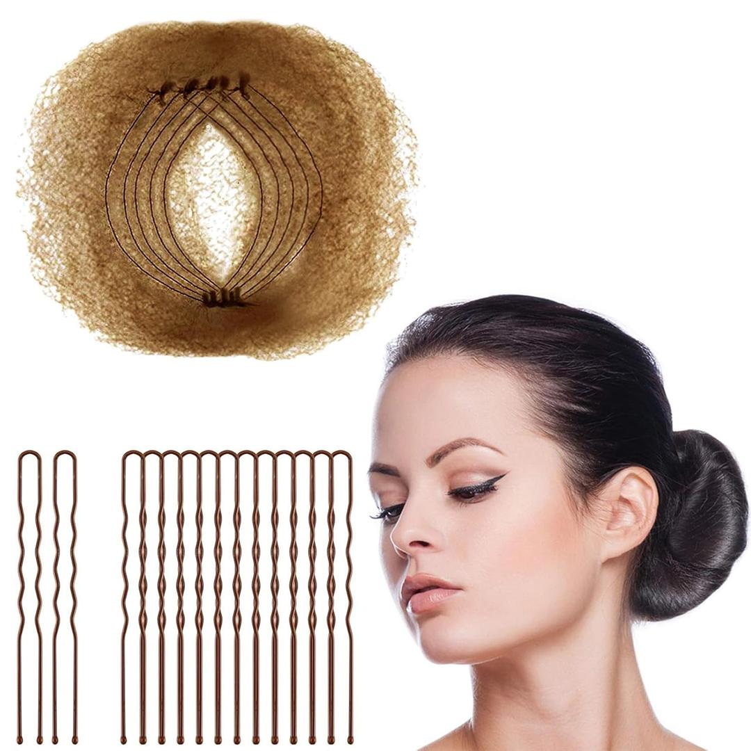 Zonon 50Pcs Bun Hair Nets & 40Pcs U Shaped Pins for Ballet, Invisible Elastic Edge Mesh Ballet Bun Nets Hair Accessories Set for Women, Girls, Kids(Light Brown)
