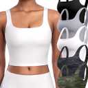 Womens Sports Bras 5 Packs - Square Neck Longline Workout Crop Tank Tops Padded Yoga Camisole with Built in Pads, Medium