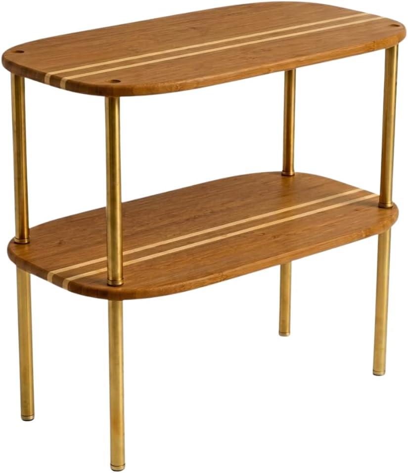 Ibyx Cabinet Organizer Set of 2 - Kitchen Pantry Organizers and Storage with Bamboo Top & Brass-Effect Metal Legs - for Kitchen Counter & Stackable Shelves for Cabinets with 22 lb Capacity - Brown