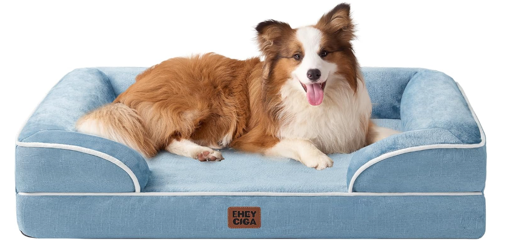 EHEYCIGA Orthopedic Dog Beds for Large Dogs, Waterproof Memory Foam Large Dog Bed with Sides, Non-Slip Bottom and Egg-Crate Foam Pet Couch Bed with Washable Removable Cover, Washed Blue
Blue,Grey Dog Bed