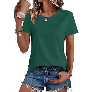 Women's Cotton Crewneck T-Shirts Short Sleeve Basic Solid Color Tee Classic-Fit Shirt Breathable Comfy Summer Top Size 2 XL