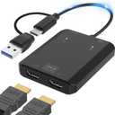 Herfair USB to HDMI Adapter [1080P Full HD] HDMI Splitter for Dual Monitors USB 3.0 to Extended Display Converter 1 in 2 Out Multiple Screen Extender for MacOS/Windows 11/10/8/7 Laptops (Black USB Two HDMI Ports)