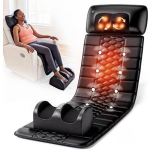 Full Body Massage Mat with Detachable Neck Massager,Shiatsu Back Massage Pad for Reclining Chair,10 Motors Vibrating Heating Pad,Whole Body Massager Mat for Pain Relief,Ideal Wellness Gift for Mom Dad