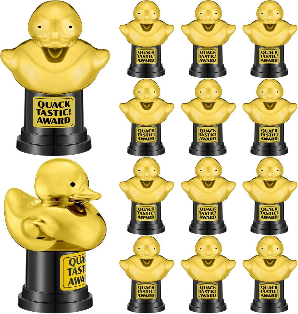 Tondiamo Quacktastic Award Duck Trophy Bulk 2.7 x 3.9 Inch Plastic Black Gold Duck Trophies Quack Tastic Awards Funny Trophies Rewards and Giveaways for Office Sports Event Party Favors