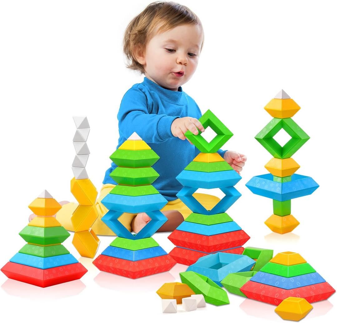 Montessori Toys for 1 2 3 4 Year Old Boys Girls Toddlers Preschool Learning Activities 30Pcs Building Blocks Stacking Educational Toys STEM Sensory Gifts for Kids Age 1-2 2-4