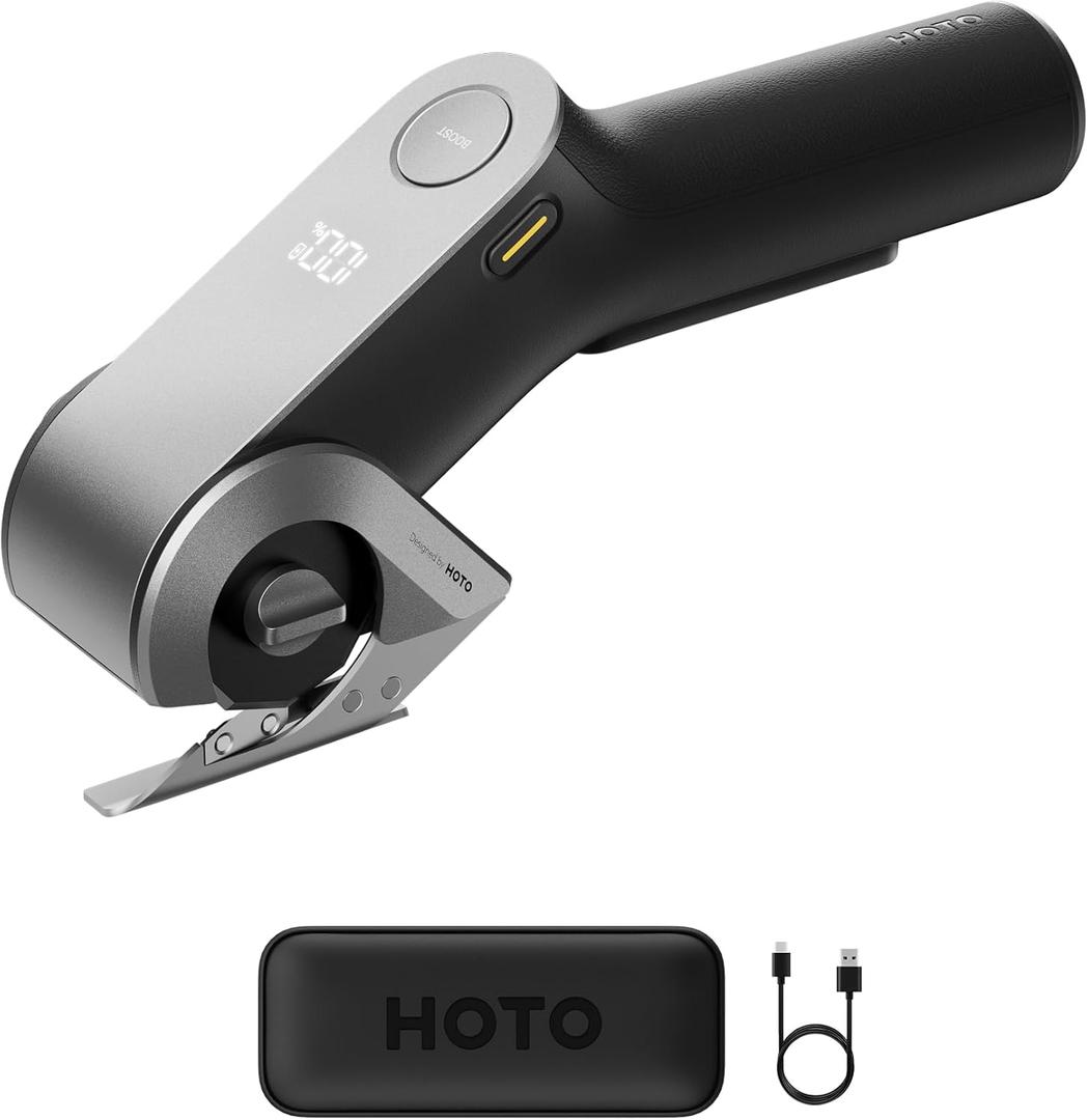 HOTO EdgeFlow Electric Cardboard Cutter, Titanium Blade & LED Display, Dual Mode Rechargeable Cordless Electric Scissors, Tool-Free Blade Swap & Self-Sharpening, for Cardboard, Fabric, Carpet, Leather