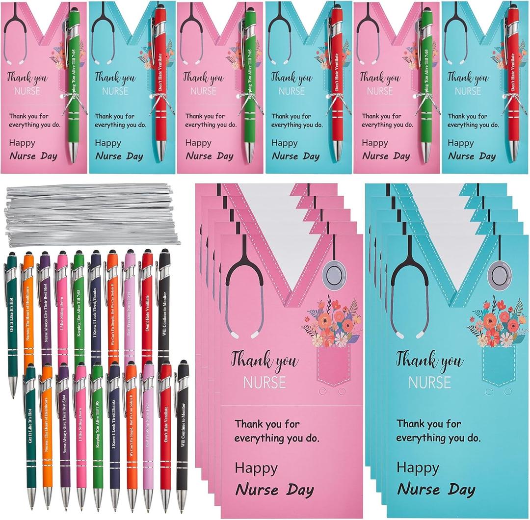 gisgfim 20 Sets Nurse Day Gift Funny Pens with Blessing Cards for Coworker Doctor Nurses Nursing Students Women Men on Nurses Week Nurse's day Party Favors