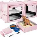 Large Cat Carrier for 2 Cats with Zipper Locks, Double Cat Carrier with Travel Litter Box, Soft Pet Travel Carrier for Cats and Small Dogs Up to 45 Lbs, Pink