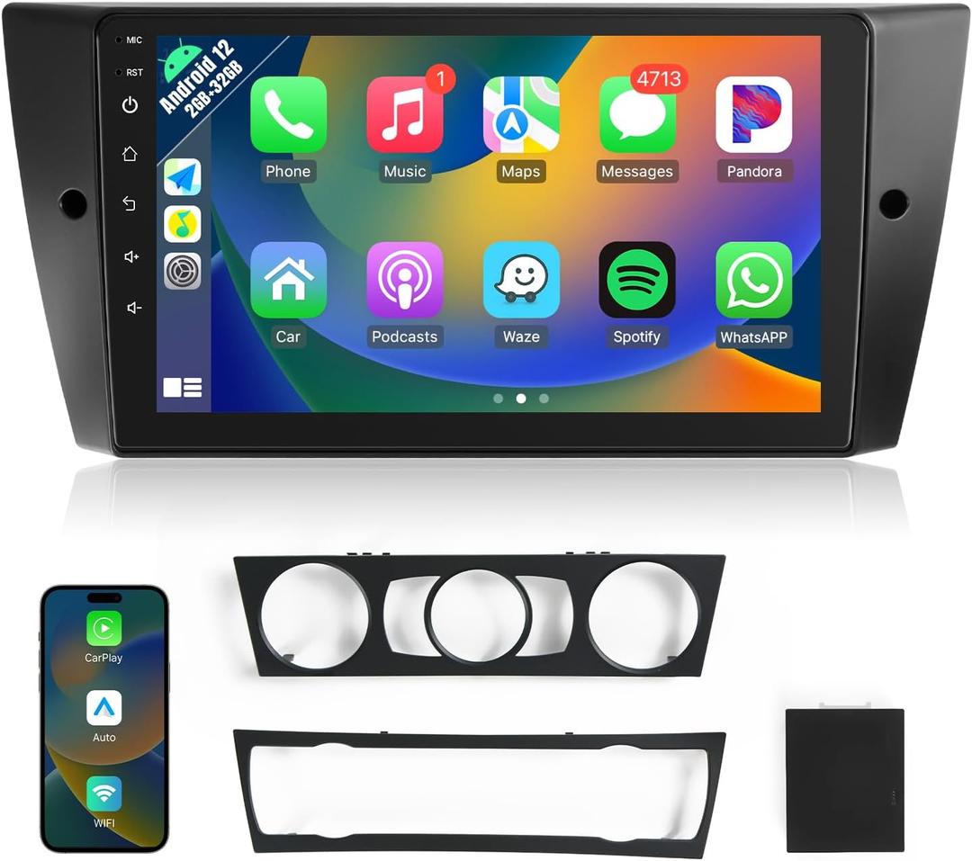 Naifay Car Radio for BMW 3 Series 325i 328i 335i 2005-2011 (E90/E91/E92/E93), 9inch Touch Screen for BMW Car Stereo with Carplay/Android Auto/Bluetooth/FM/GPS/WiFi/Split Screen