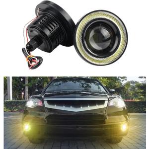 Dickno 2 PCS Car Angel Eye Fog Light, 2.5'' Round COB LED Super Bright High Power Fog Angel Eye Projector with Halo Rings, Universal DRL Daytime Driving Light Fog Lamp Bulbs (Yellow)