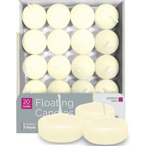 HYOOLA Premium Ivory Floating Candles 1.75 Inch - 3 Hour - 20 Pack - European Made
