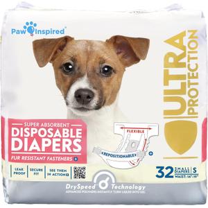 Paw Inspired 32ct Disposable Dog Diapers | Female Dog Diapers Ultra Protection | Diapers for Dogs in Heat, Excitable Urination, or Incontinence (Small) (Small (32 Count))