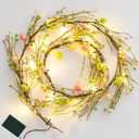 6.6 FT Lighted Easter Garland with Easter Egg and Mixed Berry, Artificial Spring Garlands with Timer, Easter Decorations Pre-lit with 18 LED Lights, Pastel Easter Egg Garland for Mantle Doorway