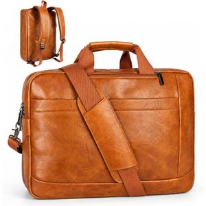Faux Leather Messenger Bag for Men | 17-17.3 Inch Leather Mens Laptop Bag Leather Briefcasen Convertible Backpack 3 in 1 Computer Handbags Work Bag Shoulder Crossbody Bag Office | Vintage Brown